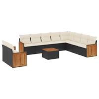 11-delige Loungeset met kussens poly rattan zwart - thumbnail