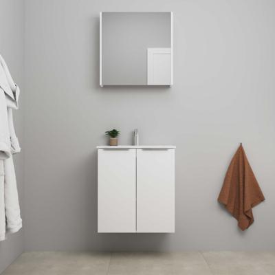 On-Line Badkamermeubelset - 60 cm - Voorgemonteerd - 2 Deuren met Greep - Porseleinen Wastafel - 1 Kraangat - Spiegelkast - Mat Wit