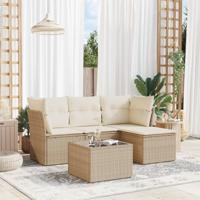 5-delige Loungeset met kussens poly rattan beige - thumbnail