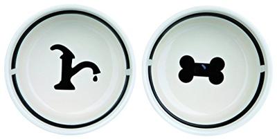 TRIXIE VOERBAK / DRINKBAK SET EAT ON YOUR FEET WIT / ZWART 2X250 ML 13CM