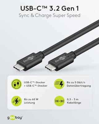 Goobay USB-C - USB-C laadkabel 50cm zwart - 9550200 Goobay USB-C - USB-C laadkabel 50cm zwart - 9550200