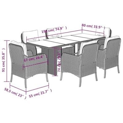 7-delige Tuinset met kussens poly rattan bruin