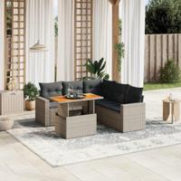 6-delige Loungeset met kussens poly rattan grijs - thumbnail