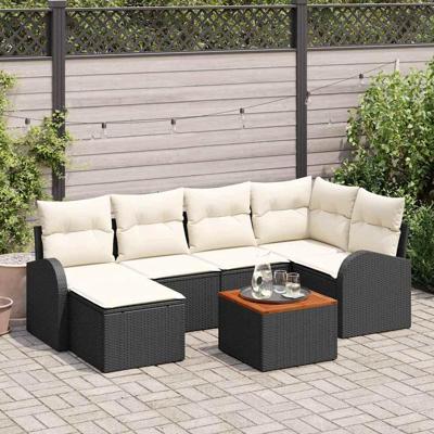 Tuinbankenset met opslag 7 pcs Zwart en Crème poly rattan