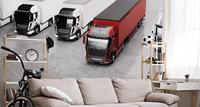 Fotobehang - Vrachtwagenpark, Truckers, 11 maten, premium print, inclusief behanglijm - thumbnail