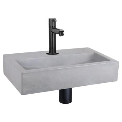 Differnz Flat fonteinset - 38x24x8cm - Rechthoek - 1 kraangat - Recht matte zwarte kraan - Beton Grijs 38.400.13