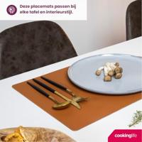 Cookinglife 6 Placemats + 6 Onderzetters - Dubbelzijdig - Vegan leer - Zwart / Cognac - thumbnail