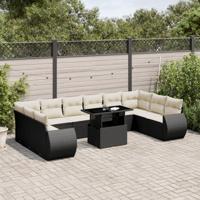 11-delige Loungeset met kussens poly rattan zwart - thumbnail