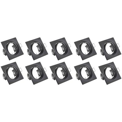 Spot Armatuur 10 Pack - Trion - GU10 Inbouwspot - Vierkant - Zwart - Aluminium - Kantelbaar 80mm