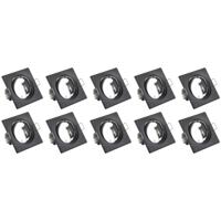 Spot Armatuur 10 Pack - Trion - GU10 Inbouwspot - Vierkant - Zwart - Aluminium - Kantelbaar 80mm - thumbnail