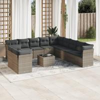 12-delige Loungeset met kussens poly rattan grijs - thumbnail