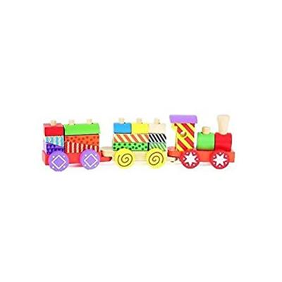 Houten Stapeltrein met 2 Wagons