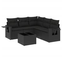 6-delige Loungeset met kussens poly rattan zwart - thumbnail