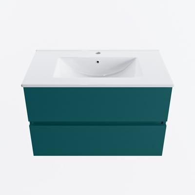 MONDIAZ VICA 80cm badmeubel onderkast Smag 2 lades. Wastafel DENIA midden 1 kraangat, kleur Glanzend Wit.