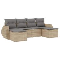 6-delige Loungeset met kussens poly rattan beige - thumbnail