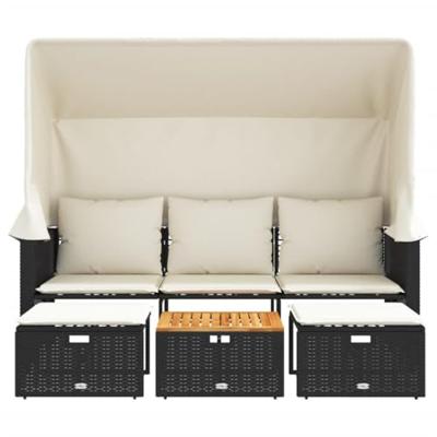 Tuinbank 3-zits met luifel en voetenbanken poly rattan zwart Tuinbank 3-zits met luifel en voetenbanken poly rattan zwart