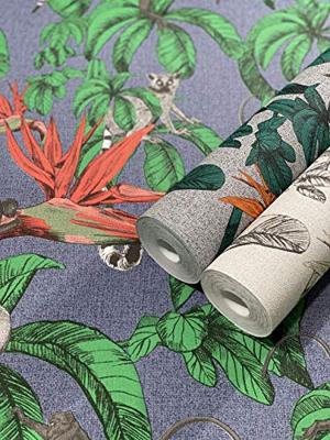 Noordwand behang topchic monkey jungle leaves grijs en zwart