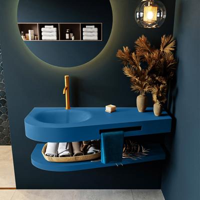 MONDIAZ RIVA 120cm Wastafel met planchet kleur Jeans. Wastafel DULCET links 1 kraangaten kleur Jeans.