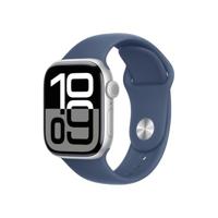 Apple Watch Series 10 (GPS 42 mm) Smartwatch - Kast van zilverkleurig aluminium - Denim sportbandje (M/L). Conditie bijhouden, Ecg-app, always on Retina-display, waterbestendig - thumbnail