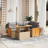 5-delige Loungeset met kussens poly rattan beige - thumbnail