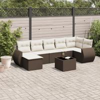 8-delige Loungeset met kussens poly rattan bruin - thumbnail