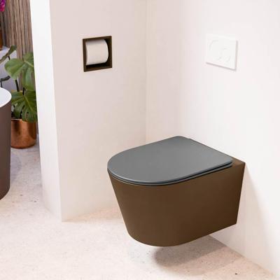 MONDIAZ LAVIE hangend toilet single fire rimless diepspoel Rust, Toiletzitting met quick-release & softclose Dark Grey