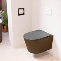 MONDIAZ LAVIE hangend toilet single fire rimless diepspoel Rust, Toiletzitting met quick-release & softclose Dark Grey - thumbnail