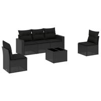 6-delige Loungeset met kussens poly rattan zwart - thumbnail