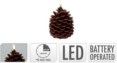Kaars LED Lifetime Bruin Dennenappel 13 cm Vlameffect