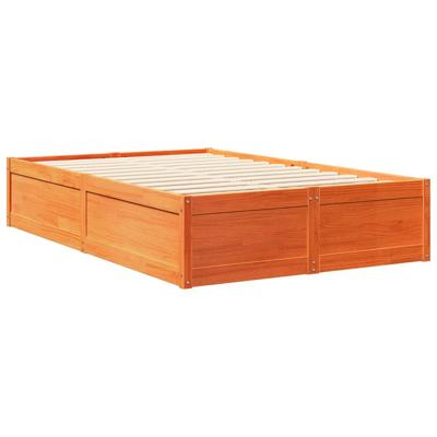 Bed met boekenkast zonder matras grenenhout wasbruin 120x200 cm