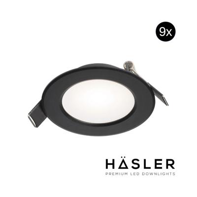 Inbouwspot Häsler Murcia Incl. Fase Aansnijding Dimbaar 9.2 cm 4 Watt Helder Wit Zwart Set 9x