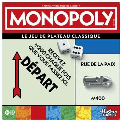 Klassiek Monopoly, bordspel, met opbergdoos en grote pionnen, 2 tot 6 spelers, FR-versie, vanaf 8 jaar,