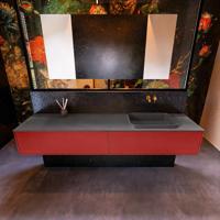 Badkamermeubelset Mondiaz Erin 200 cm met 2 Lades met RIDGE Wastafel Rechts Dark grey Zonder Kraangaten Greeploos Mat Fire - thumbnail