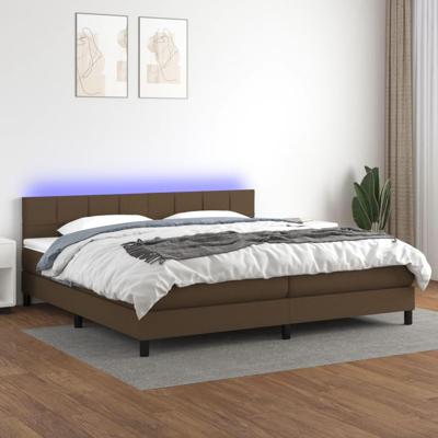 Boxspring met matras en LED stof donkerbruin 200x200 cm