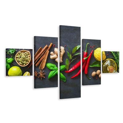 Schilderij - Aromatische kruiden, 5luik, Premium print
