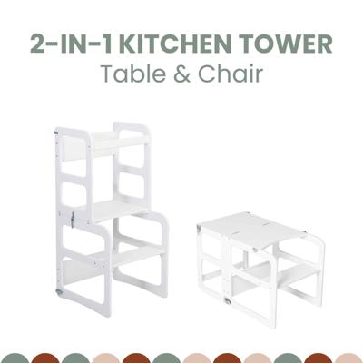 2-in-1 transformeerbare keukentoren - tafel- en stoelenset 2-in-1 transformeerbare keukentoren - tafel- en stoelenset
