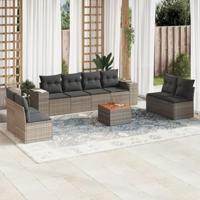 9-delige Loungeset met kussens poly rattan grijs - thumbnail