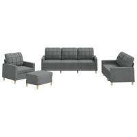 4-delige Loungeset met kussens stof donkergrijs - thumbnail