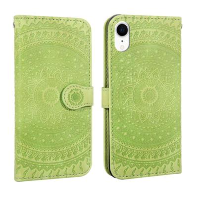 Voor iPhone XR ingedrukt afdrukken patroon horizontale Flip PU lederen draagtas met houder & kaartsleuven & portemonnee & & Lanyard (groen)