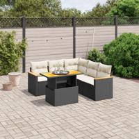 6-delige Loungeset met kussens poly rattan zwart - thumbnail