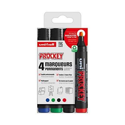 Uni-ball permanent marker Prockey PM-126, schuine punt, large, etui van 4 stuks