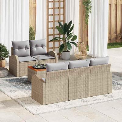 Tuinbankenset met opslag 6 pcs Beige en Licht Grijs poly rattan