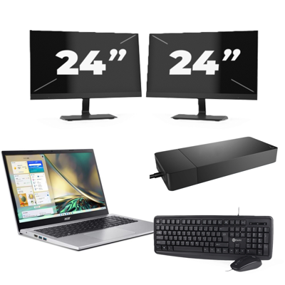 Acer Aspire A315-44P - AMD Ryzen 7 5700U - 15 inch - 16GB RAM - 256GB SSD - Windows 11 Home + 2x 24 inch Monitor