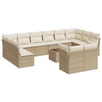 13-delige Loungeset met kussens poly rattan beige - thumbnail