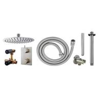 Inbouwthermostaatset Wiesbaden Caral Rond 20cm Plafonduitloop Geborsteld RVS PVD Coating - thumbnail