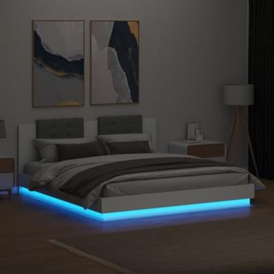 Bedframe met hoofdbord en LED-verlichting wit 160x200 cm