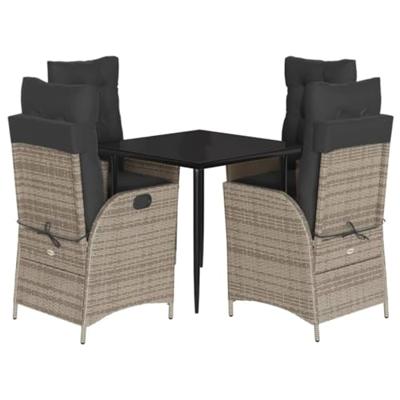 5-delige Tuinset met kussens poly rattan grijs