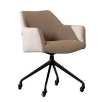 Bronx71 Eetkamerstoel met wieltjes Isak taupe gerecyclede stof - thumbnail