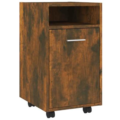 Bijzetkast met wielen 33x38x60 cm bewerkt hout gerookt eiken Bijzetkast met wielen 33x38x60 cm bewerkt hout gerookt eiken