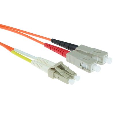 ACT 1,5 meter LSZH Multimode 50/125 OM2 glasvezel patchkabel duplex met LC en SC connectoren ACT 1,5 meter LSZH Multimode 50/125 OM2 glasvezel patchkabel duplex met LC en SC connectoren